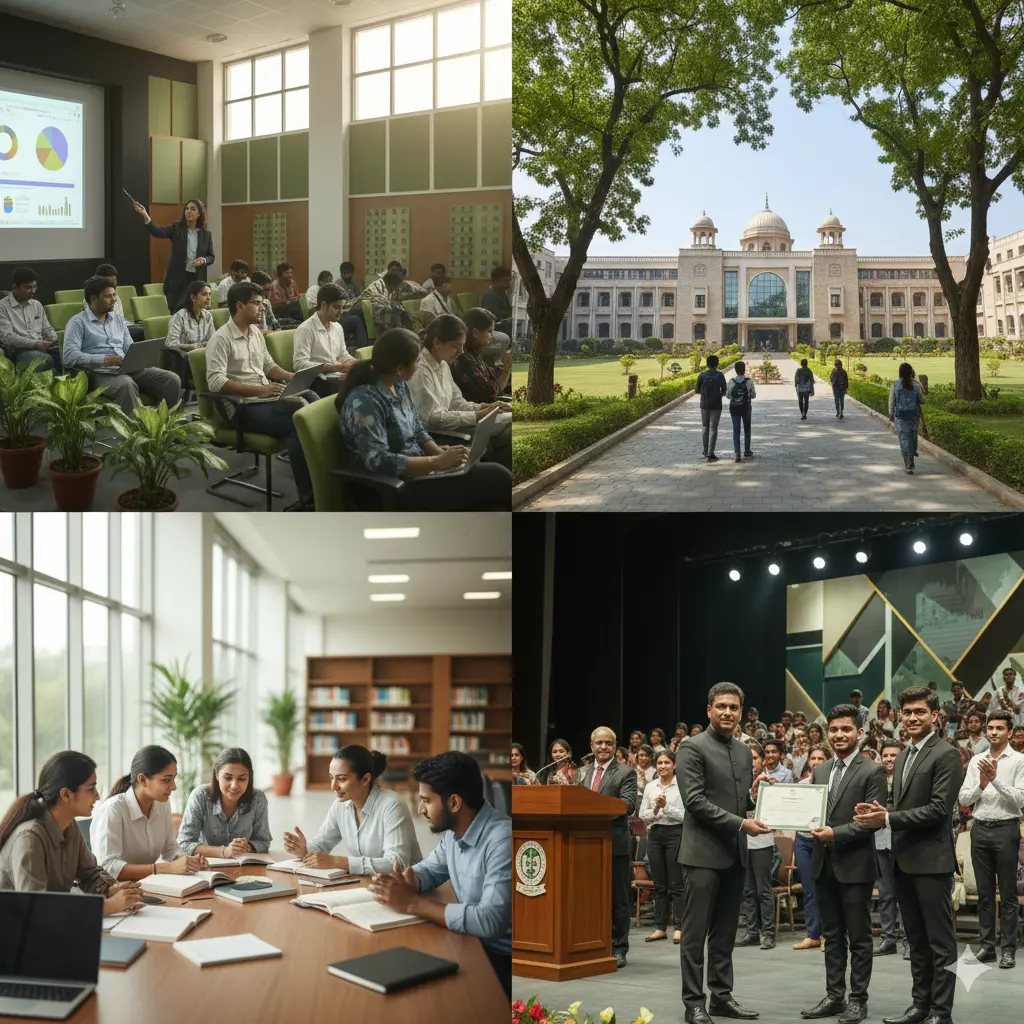 Educational institution campus with students